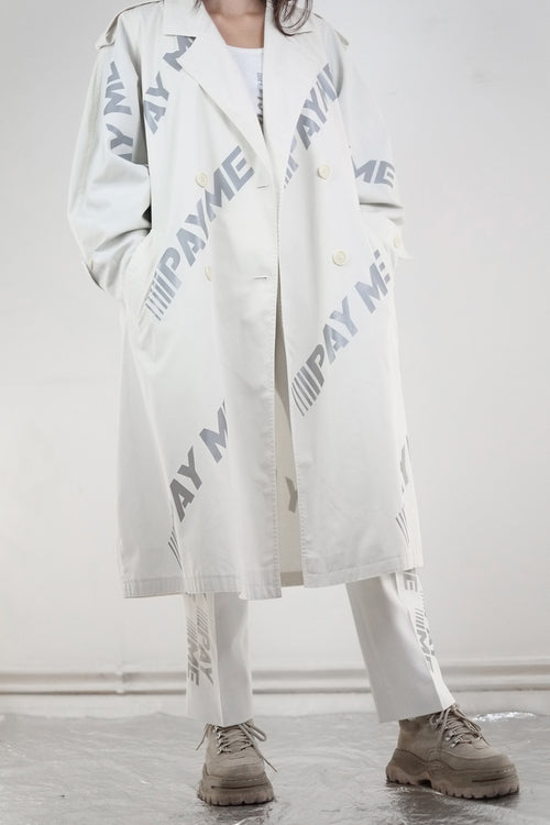 Vintage Reworked Reflective White Pay Me Trench Coat