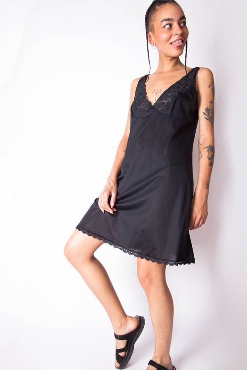 Vintage 90s Y2K Black Lace Slip Dress
