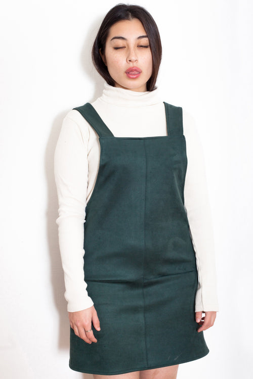 Vintage 90s Green Suede-Like Pinafore Dress