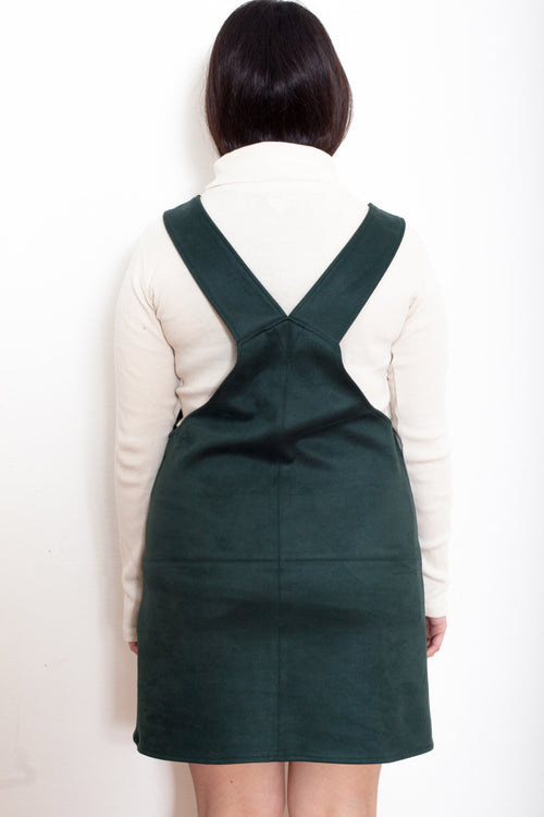 Vintage 90s Green Suede-Like Pinafore Dress