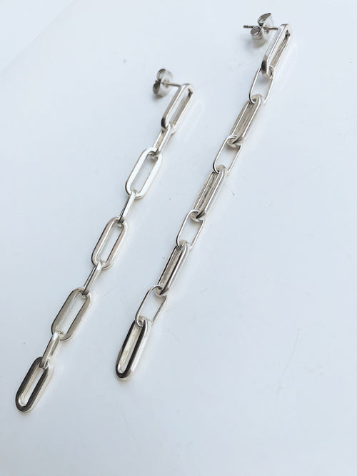 SQUARE CHAIN Sterling Silver Earrings (Long) by Pulva