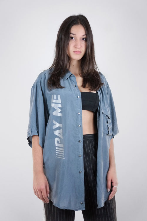 Vintage Reworked Reflective 'PAY ME' Grey Silk Shirt