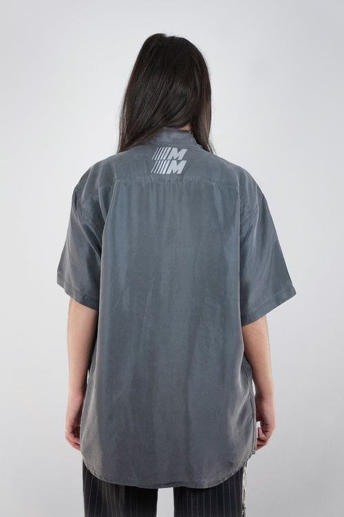 Vintage Reworked Reflective 'PAY ME' Grey Silk Shirt