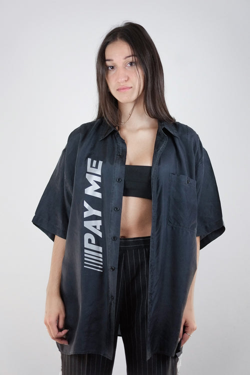 Vintage Reworked Reflective 'PAY ME' Silk Shirt