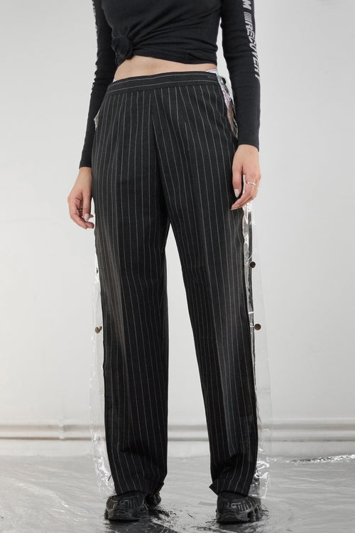 Vintage Reworked Grey Pinstripe Poppers Trousers