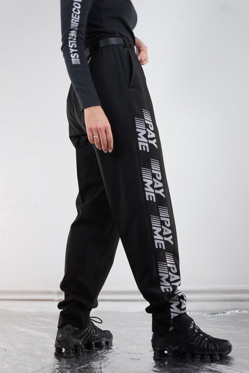 Vintage Reworked Reflective Pay Me Black Trousers
