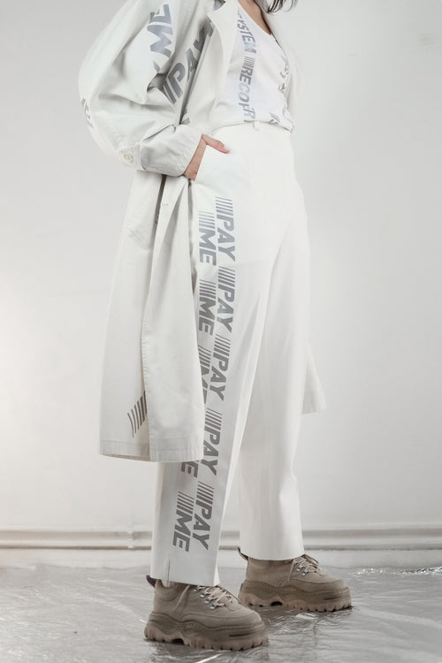 Vintage Reworked Reflective White Pay Me Trench Coat