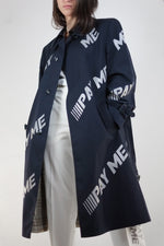 Vintage Reworked Reflective Navy Pay Me Trench Coat