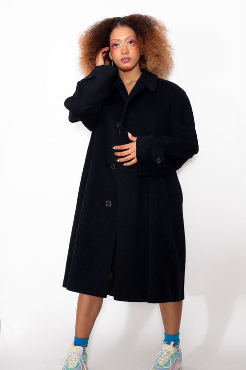 Vintage 80s Black Wool Coat
