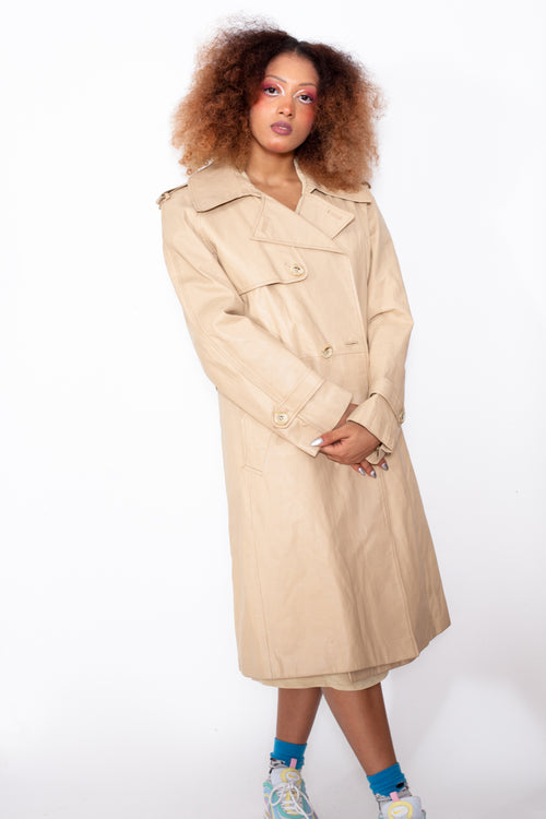 Vintage 80s Beige Leather Trench Coat