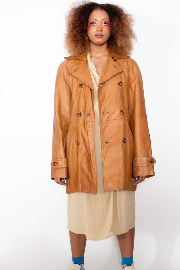 Vintage 80s Tan Brown Leather Jacket - The Black Market