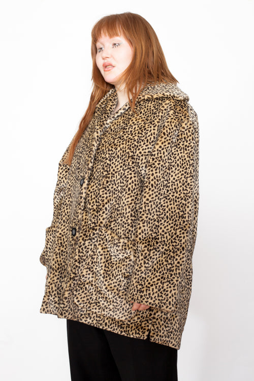 Vintage 90s Leopard Print Faux Fur Jacket