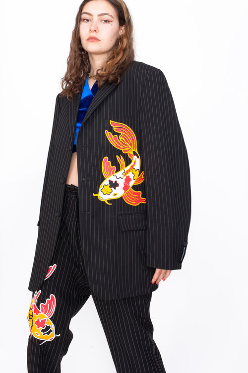Reworked Koi Fish Pinstriped Suit by ESTERE