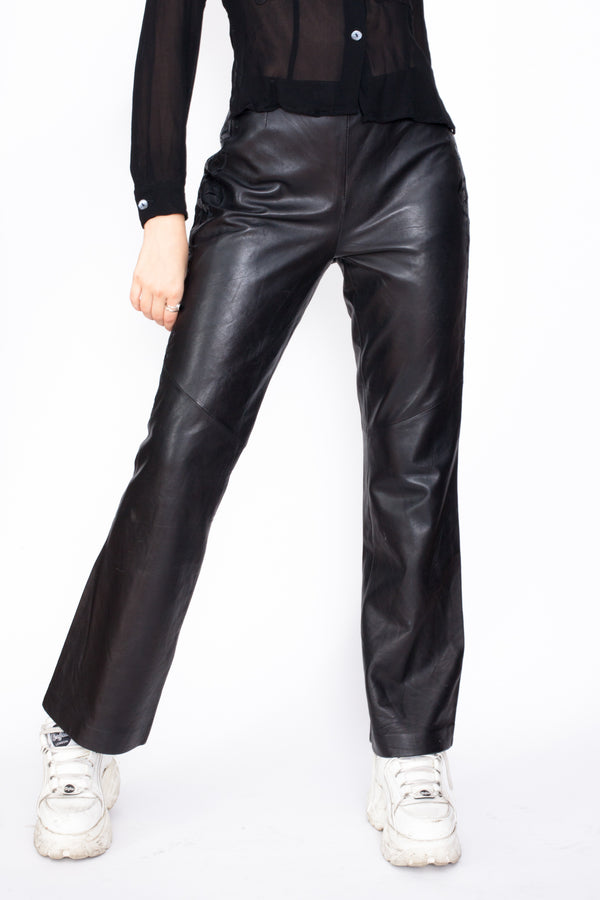 Vintage 90s High Waist Floral Leather Trousers - The Black Market