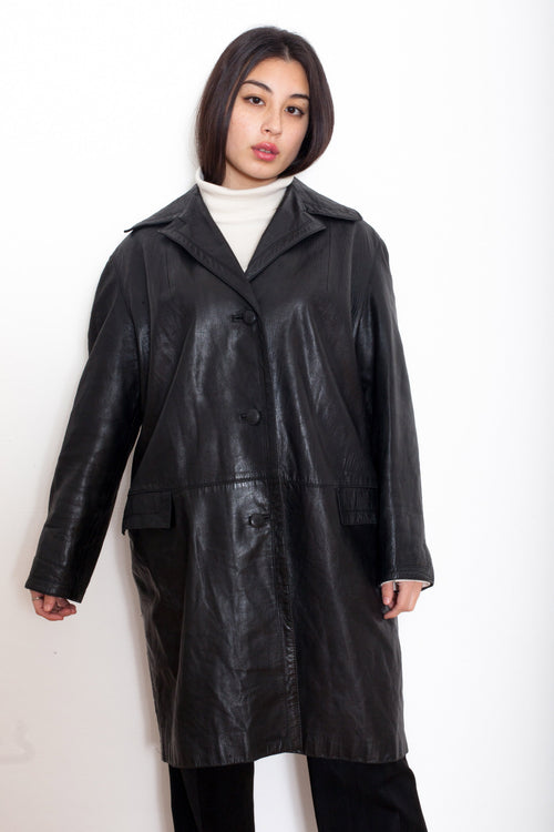 Vintage 90s Black Leather Coat