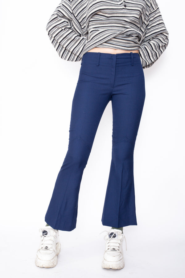 Vintage 70s Navy Flared Trousers - The Black Market