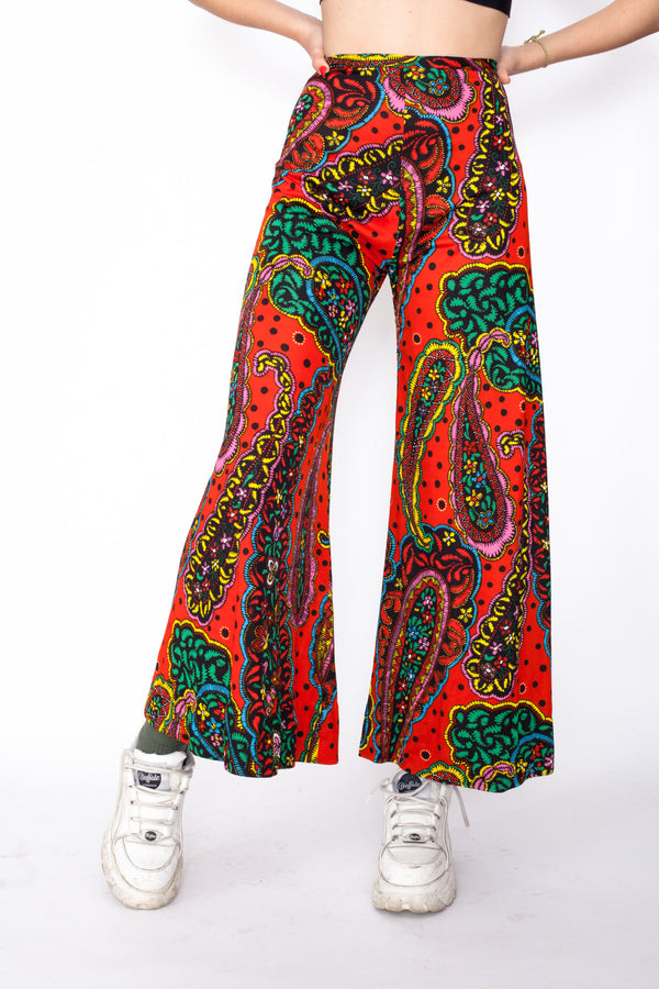 Vintage 70s Organic Pattern Flared Trousers - The Black Market