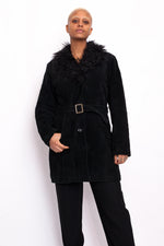 Vintage 90s Suede Leather w/ Faux Fur Collar Coat