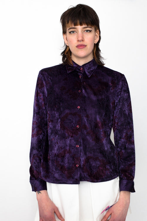 Vintage 90s Purple Pattern Velvet Shirt