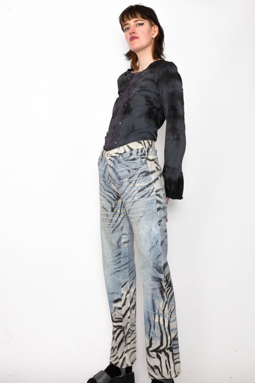 Y2K Just Cavalli Zebra Print Denim Jeans
