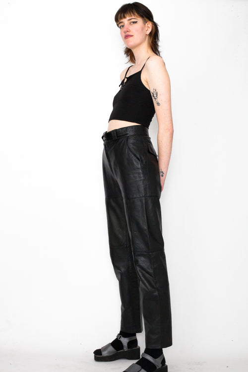 Vintage 90s Black High Waist Leather Trousers