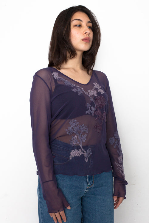 Vintage 90s Floral Embroidery Mesh Top