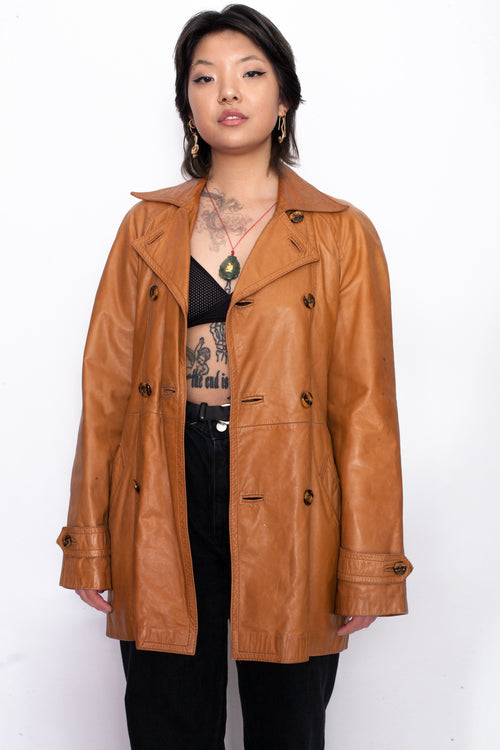 Vintage 90s Tan Leather Coat