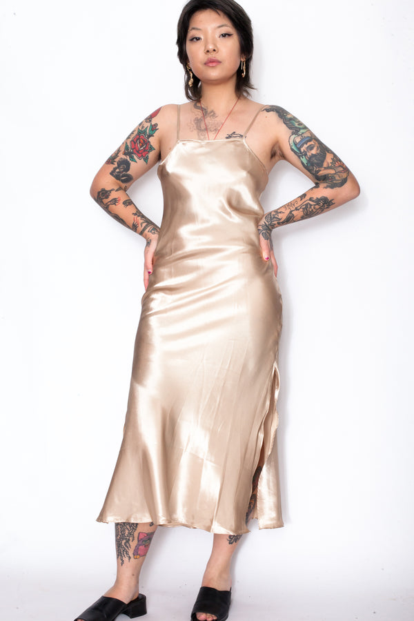Vintage 90s Gold Satin Slip Dress