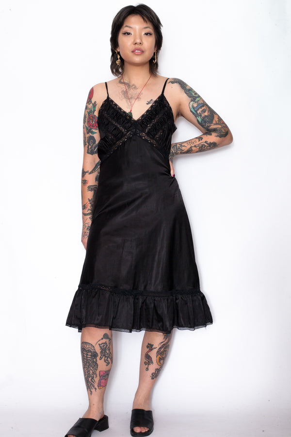 Y2K Black Satin Lingerie Slip Dress