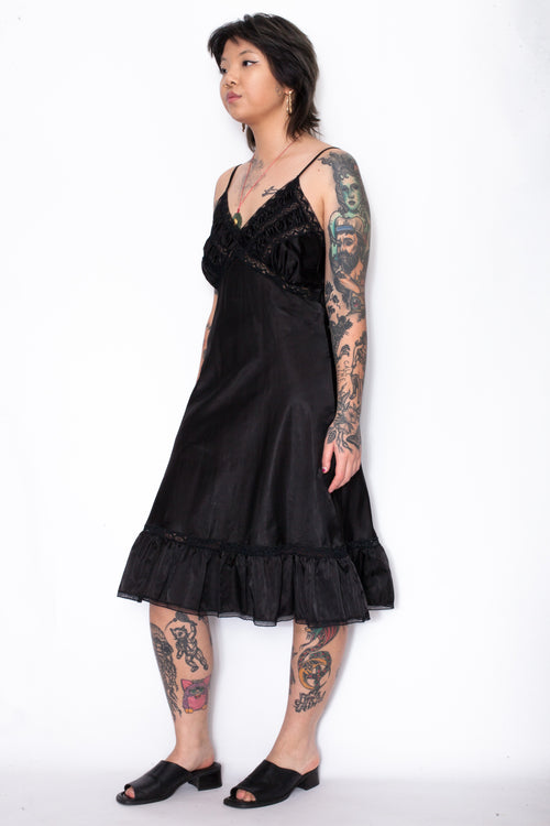 Y2K Black Satin Lingerie Slip Dress